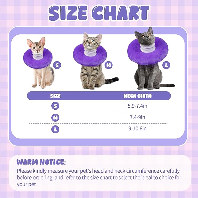BRKURLEG Cat Recovery Collar Soft Cat Cones Pet Neck Protector Adjustable Kitten Cones to Stop Licking After Surgery Pet Elizabethan Collar for Cats Kittens, Purple, S-PawvioPets