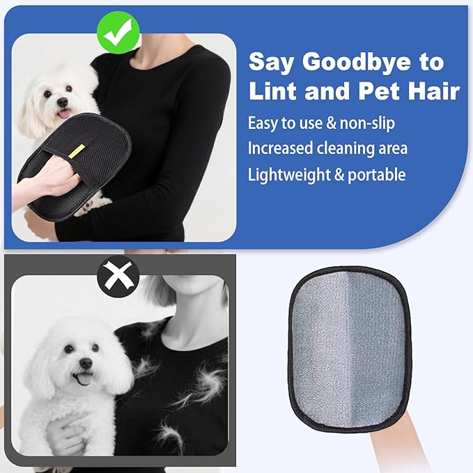 3Pcs Pet Hair Removal Gloves, Reusable Electrostatic Pet Hair Removal Gloves,Upgraded Animal Fur Removal Tool for Cats & Dogs-PawvioPets