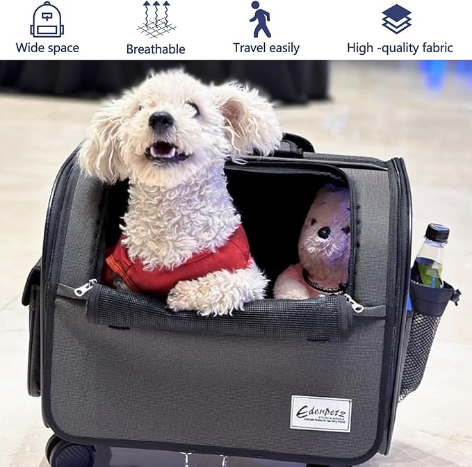 Dog Travel Bag with Removable Rolling Wheels, Airline Approved Pet Carrier, Foldable Cat Bag with Breathable Mesh, Pet Stroller(Grey)-PawvioPets