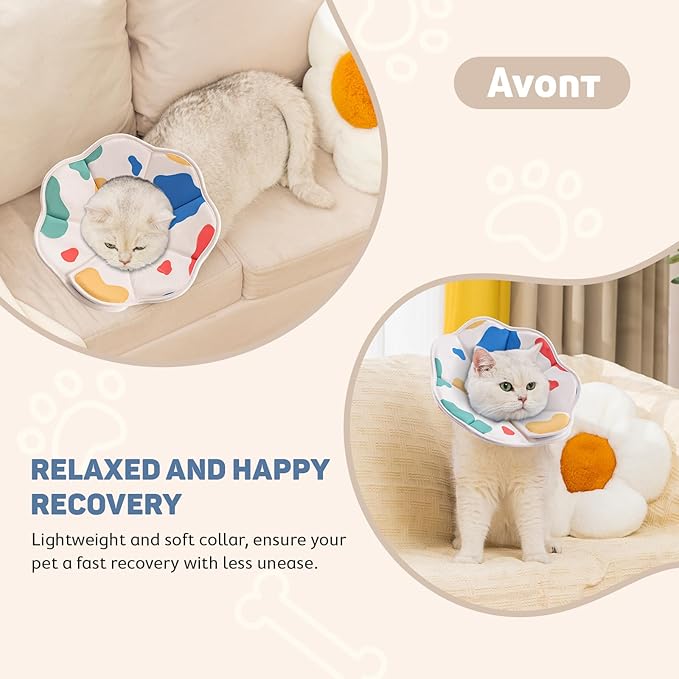 Avont Soft Cat Recovery Cone Collar, Adjustable Lightweight Kitten E-Collar for Small Dogs, Comfortable Neck Donut Stop Licking Scratching After Surgery -Cow(L)-PawvioPets