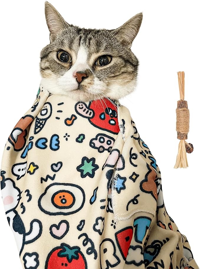 21.7" Cat Grooming Wrap,Self-Adherent Cat Wrap for Cutting Nails,Anti-Escape Pet Swaddle for Medicine,Teeth Brushing,Ear Cleaning(Within 6lbs)-PawvioPets