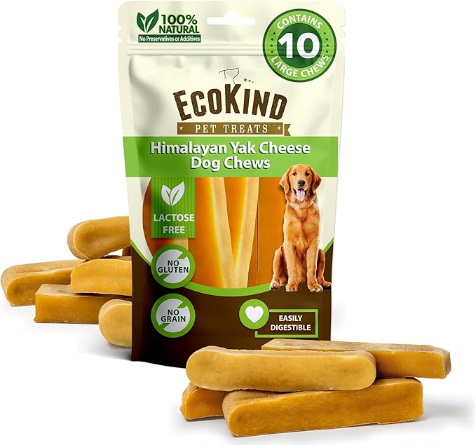 EcoKind Premium Gold Yak Cheese Himalayan Dog Chews, Dog Treats Large Breed, All Natural, High Protein, for Aggressive Chewers, Large - 10 Chews-PawvioPets