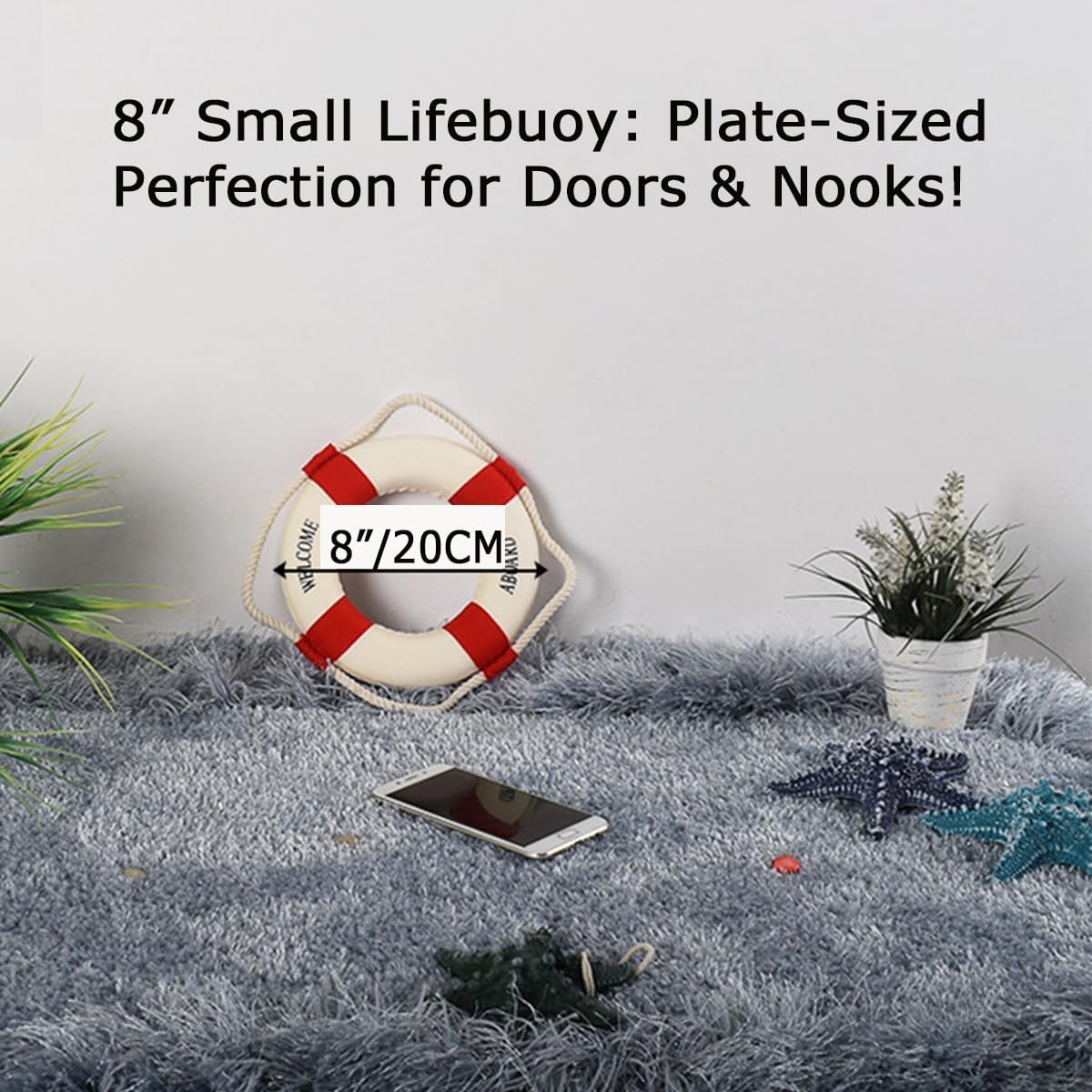 MorroMorn Lifebuoy Wall Hanging Decor - Welcome Aboard Mediterranean Style Home Decoration (Red, 8")