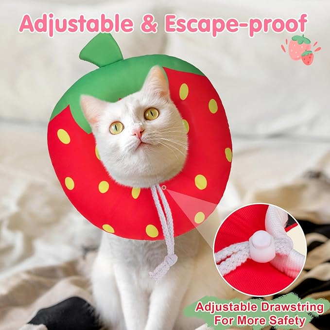 BEAUTYZOO Cat Cone Collars Soft, Cat Recovery E Collars After Surgery to Stop Licking, Adjustable Elizabeth Circle Collar Cute Pet Donut Pillow for Cats Kitten Small Dogs,Strawberry S-PawvioPets