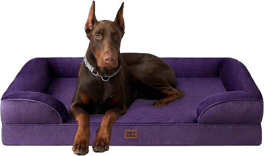 EHEYCIGA Orthopedic XL Dog Beds, Waterproof Memory Foam Dog Bed for Extra Large Dogs, Non-Slip Bottom and Egg-Crate Foam Big Pet Couch Bed with Washable Removable Cover, Purple-PawvioPets