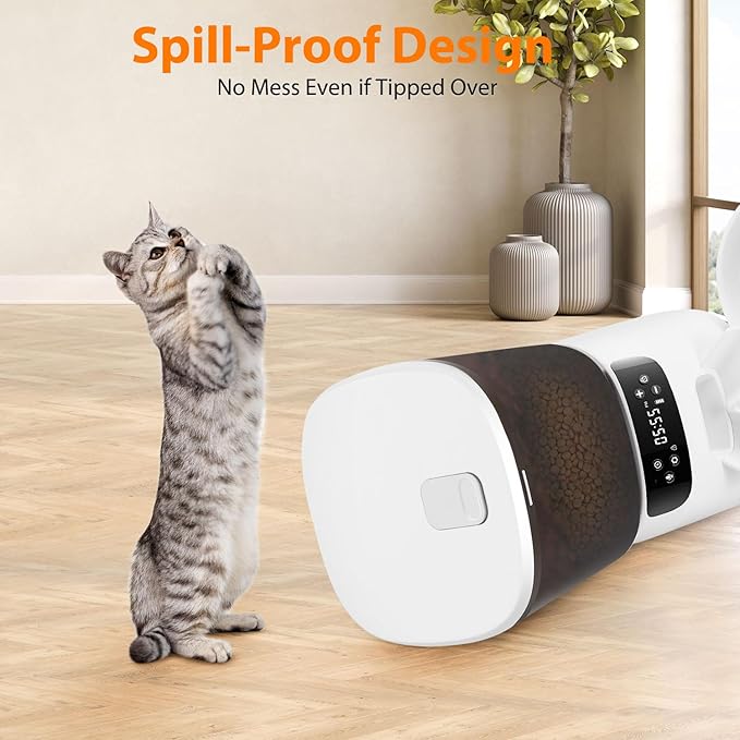 Automatic Cat Feeders for Two Cats, 5L/20 Cups Double Automatic Cat Food Dispenser with 2 Stainless Bowls, Timer Setting 20 Portions 6 Meals Per Day, 10s Meal Call, Pet Feeder for Dog (White)-PawvioPets