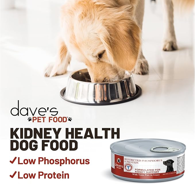 Dave's Pet Food Kidney Care Dog Food (Tuna Pate), New Recipe! Wet Renal Dog Food, Low Phosphorus, Renal Kidney Support, Vet Formulated, 5.5 oz, (12 Pack)-PawvioPets