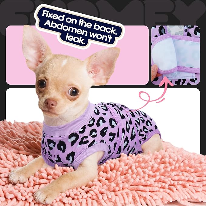 FUAMEY Recovery Suit for Dogs After Surgery,Soft Breathable Dog Bodysuit E-Collar & Cone Alternative Surgical Suit,Male Female Dog Neuter Spay Suits Anti Licking Wounds Onesie Purple Leopard S-PawvioPets