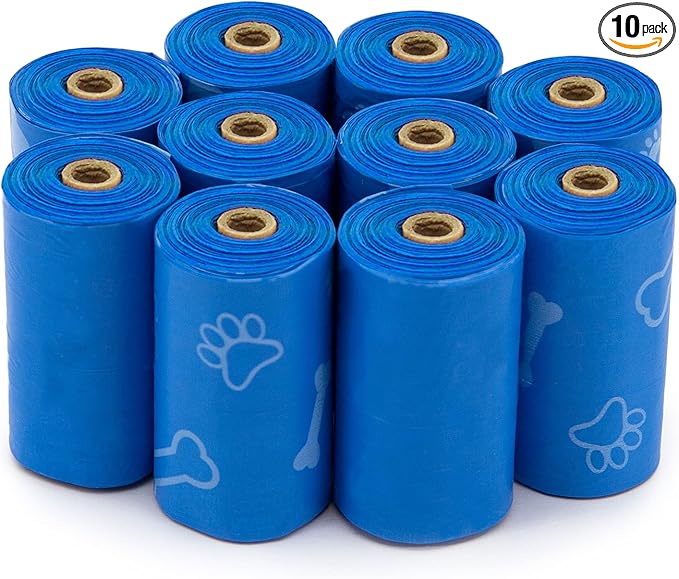 Best Pet Supplies Dog Poop Bags (150 Bags) for Waste Refuse Cleanup, Doggy Roll Replacements for Outdoor Puppy Walking and Travel, Leak Proof and Tear Resistant, Thick Plastic - Blue (Unscented)-PawvioPets