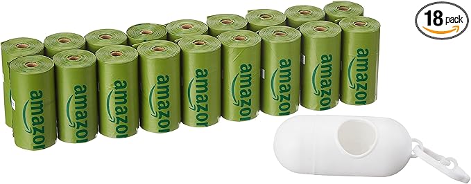 Amazon Basics Dog Poop Bags with Dispenser, 270 Count, Enhanced for Guaranteed Leakproof, Cucumber Scented, Includes Leash Clip-PawvioPets