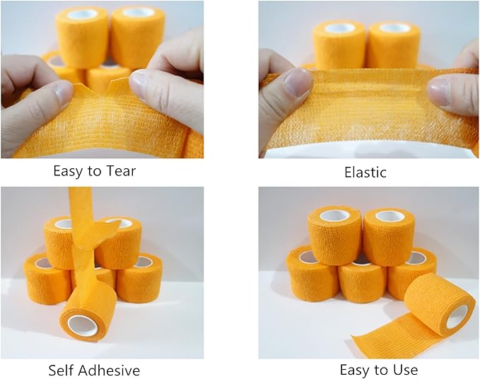 6 Pack 2" x 5 Yards Self Adhesive Bandage Wrap Breathable Cohesive Vet Wrap for Pets, Elastic Self-Adherent Tape for Sports, Wrist, Ankle (Orange)-PawvioPets