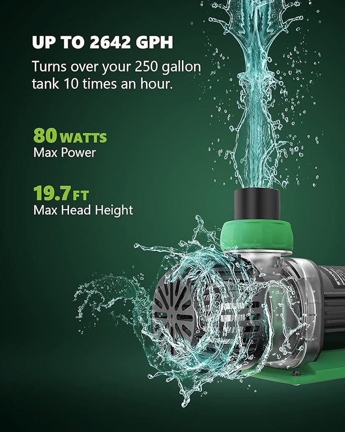 Aquarium Water Return Pump - Submersible DC 24V 80W 2642 GPH for Saltwater Tank-PawvioPets