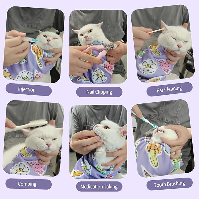 27.6" Cat Grooming Wrap,Self-Adherent Cat Wrap for Cutting Nails,Anti-Escape Cat Swaddle Wrap,Multifunctional Anti-Scratch Cat Restraint Wrap for Medicine,Nail Clipping,Ear Cleaning(Within 15lbs)-PawvioPets