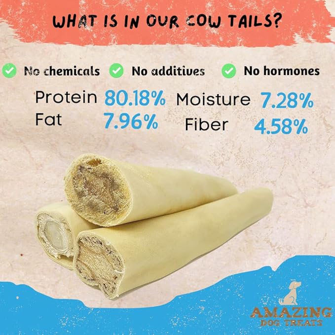 Amazing Dog Treats - Monster Thick Cow Tail Bone 6 Inch (13 oz - 6 to 7 Jumbo Pcs/Pack) - Sourced from Grass Fed Cattle - Sourced from Grass Fed Cattle - Long Lasting Dog Chew - Rawhide Alternative-PawvioPets