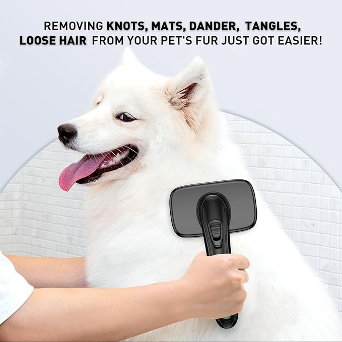 Dog Brush for Shedding & Grooming Small Medium Large Dogs & Cats - Remove Loose Fur, Knot, Undercoat. Suitable for Long Short Hair Lengths sensitive Animals, Black-PawvioPets