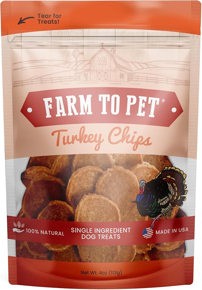 Farm To Pet Dog Training Treats, Healthy Turkey Chips for Dogs - 4 oz, 100% Human Grade Turkey Breast, All Natural, Single Ingredient, Low Allergen Treats for Dogs and Puppies, Made in USA-PawvioPets