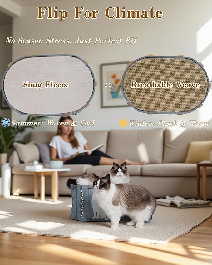 2-in-1 Large Cat House for Indoor Cats, Felt Cat Cave with Cushion, Dual Entrances & Sisal Ball Toy, Enclosed Bed for Large Cats or Multi-Cat Use, Supports 88 lbs-PawvioPets