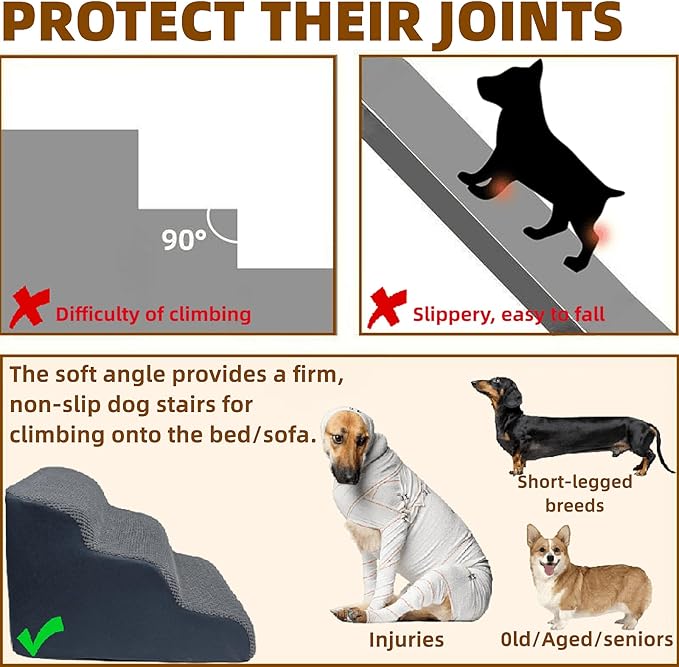 Dog Stairs for High Beds Couches 2-Step 2-5 Step Pet Stairs Steps for Small Large Dogs Cats Non-Slip Balanced Ramp Indoor Stairs with Non-Slip Sticker 30D Grey-PawvioPets