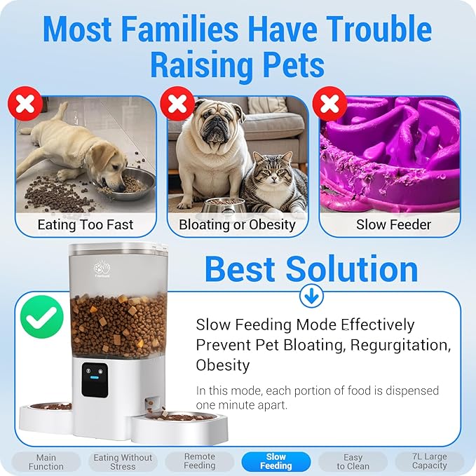 Automatic Cat Feeders 2 Cat with Slow Feed: Dual Automatic Dog Feeder with 5G WiFi, cat Food Dispenser with Alexa for Multiple Pets, Detachable for Easy Clean - 29 Cup（7L Large Capacity）-PawvioPets