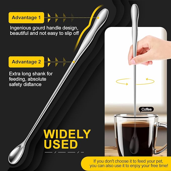 2pcs Reptile Feeding Tongs, Feeding Spoon, Stainless Steel Aquarium Feeding Tools, Curved Long Tweezers 10.6 in, Long Spoon 10 in (Coffee Spoon) for Feeding Lizards, Bearded Dragons and More.-PawvioPets