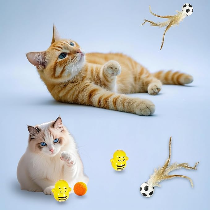 21-Piece Cat Toys Set, Interactive Tunnel, Balls, Mice, Feather Wands, Catnip Toys(Rainbow Cat Tunnel)-PawvioPets