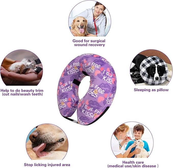 CuteBone Inflatable Dog Donut Collar with Removable Soft Fleece Covers for Small/Medium/Large Dogs and Cats After Surgery GWB06M-PawvioPets