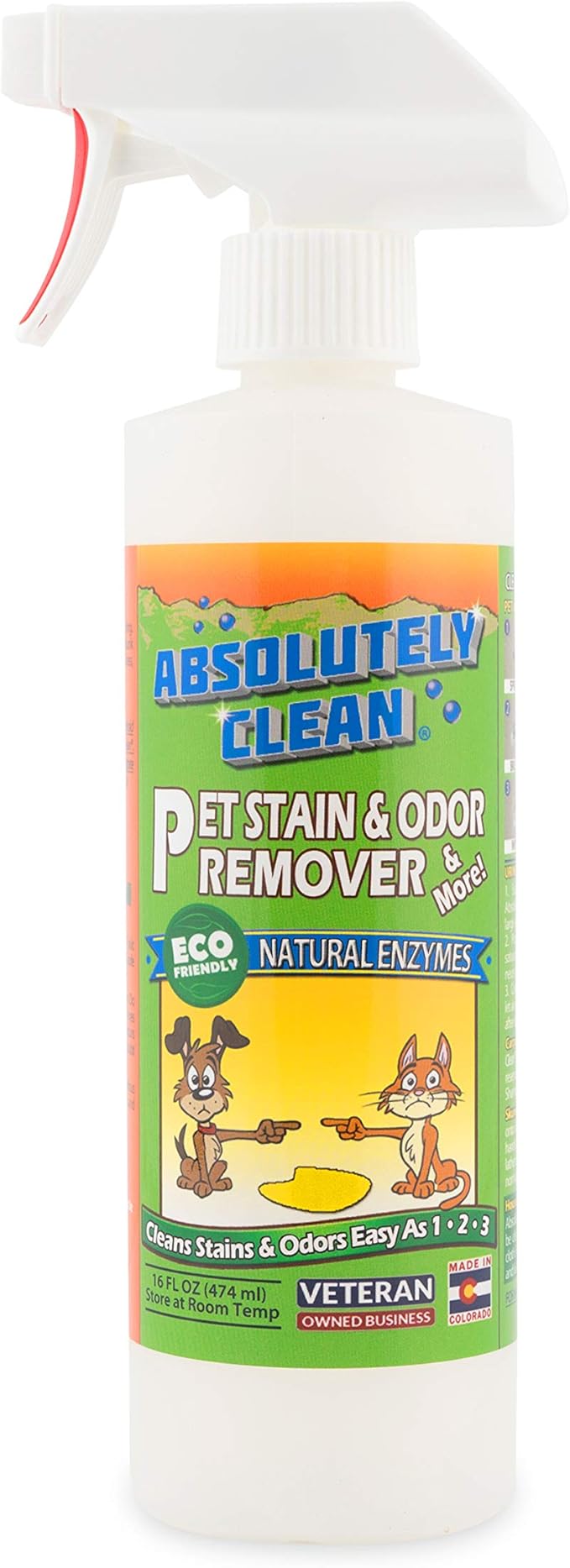 Absolutely Clean Amazing Pet Odor Eliminator for Home, Professional Strength: Natural Enzymes Remove Most Stains in 60 Seconds -Dog/Cat Urine, Vomit, Bile, Feces, Grass, Blood, Drool, More -USA Made-PawvioPets