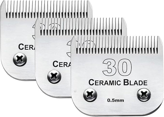 3PCS 30 Blades Dog Grooming Clipper Blades Compatible with Andis Pet Clipper/Oster A5/Wahl KM Series Dog Clipper,Ceramic Blade & Stainless Steel Blade-PawvioPets