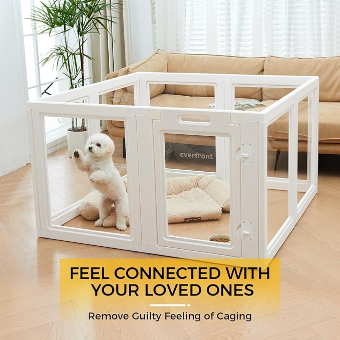 Clear Acrylic Plastic Dog Playpen - Clear Dog Play Pen - Easy Assemble Acrylic Dog Playpen - Puppy Playpen, Cat Playpen, Small Animal Playpen, Dog Play Pen Indoors (White, 30.3" H, 8PCS)-PawvioPets