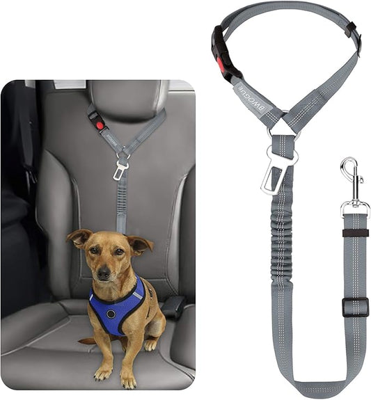 BWOGUE Pet Dog Cat Seat Belt Reflective Car Dog Headrest Restraint Leash Elastic Buffer Bungee Adjustable Tangle-Free Safety Leads Vehicle Seatbelt Harness for Small, Medium and Large Dogs (1 Pack)-PawvioPets