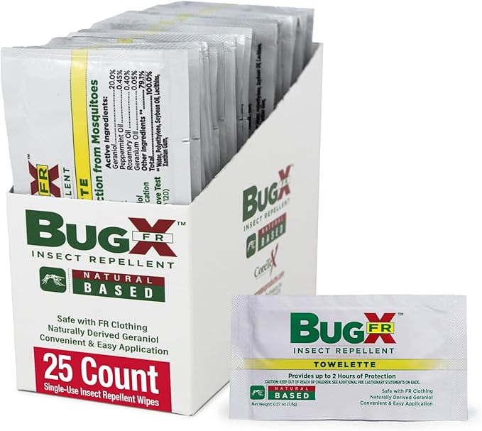 CoreTex Bug X FR DEET-Free Insect Repellent Wipes - Pack of 25 Single-Use, Naturally Derived Geranium Oil Bug Wipes - Protects Against Flies, Fleas & Mosquitoes - Travel Mosquito Repellent Towelettes-PawvioPets