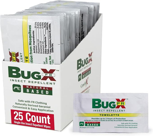 CoreTex Bug X FR DEET-Free Insect Repellent Wipes - Pack of 25 Single-Use, Naturally Derived Geranium Oil Bug Wipes - Protects Against Flies, Fleas & Mosquitoes - Travel Mosquito Repellent Towelettes-PawvioPets