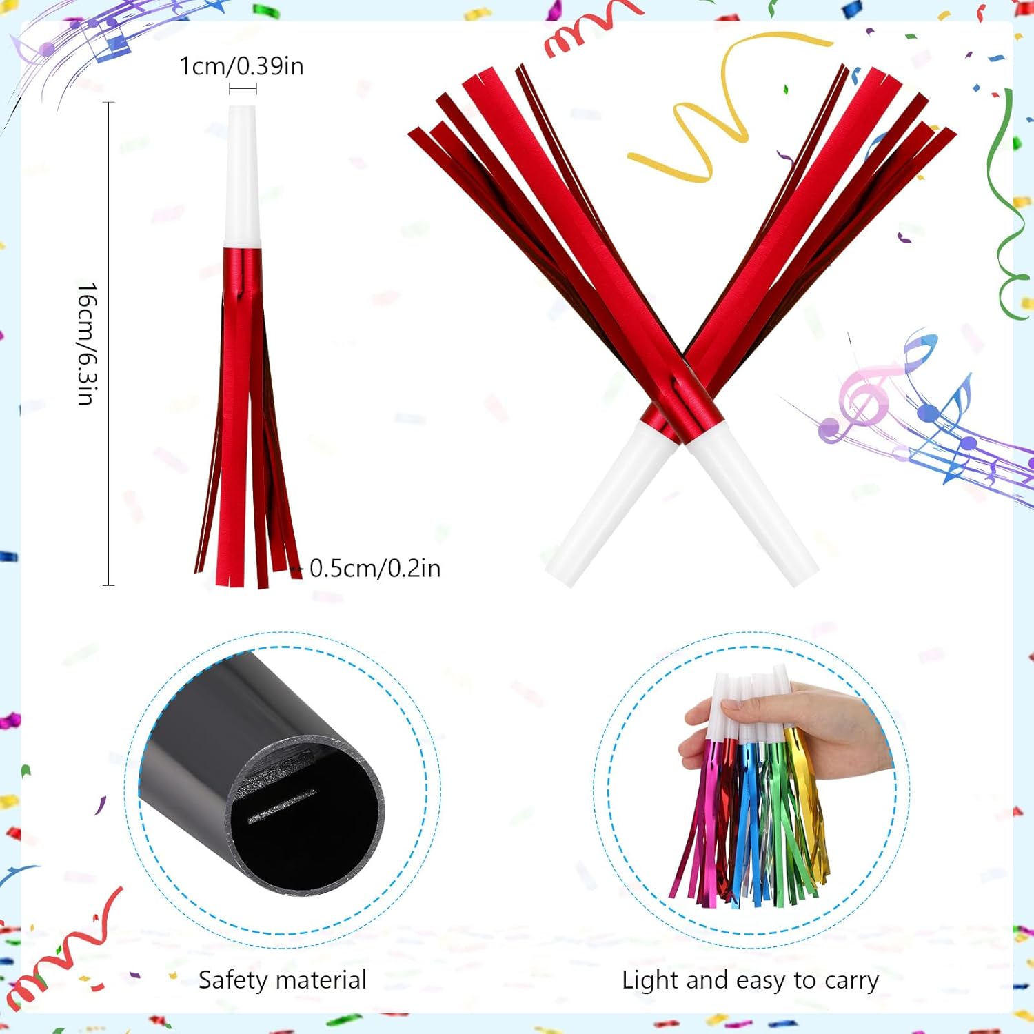 24 Pcs Gold Noise Makers Glitter Metallic Fringed Noise Makers Horns for Baby Shower, Kids Birthday, New Year Party Favor - Multicolor