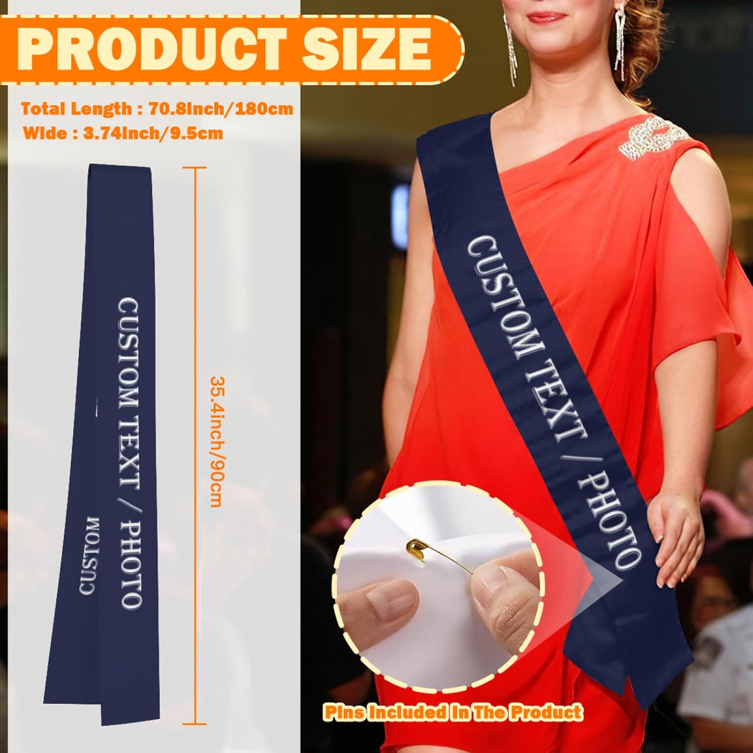 Custom Sash,Personalized Birthday Sash with Text Photo,Customized Bachelorette Sash Quote Sash Bride to Be Sash Color Optional (No decorative edge, Dark Blue)