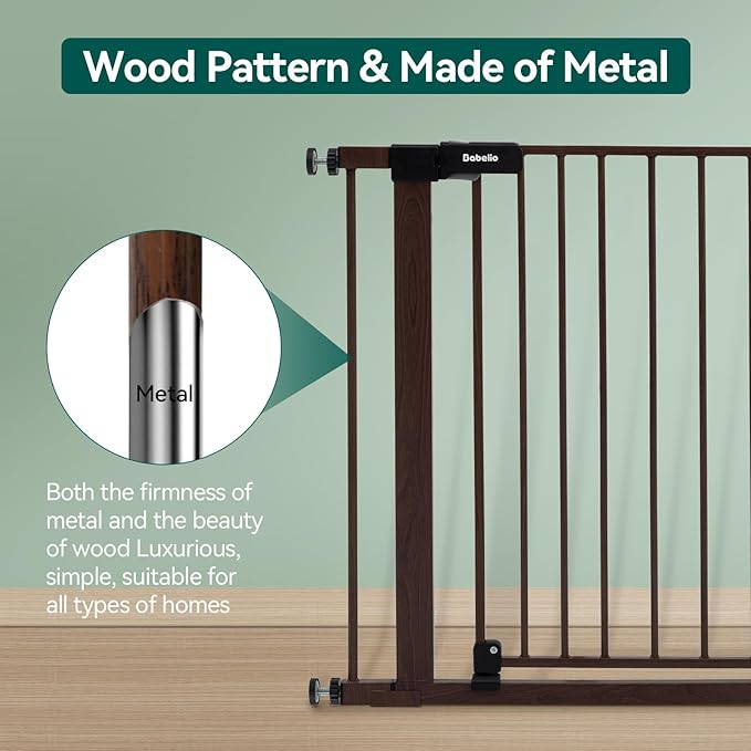 BABELIO Baby Gate with Black Wood Pattern, 29-48 Inch Auto Close Dog Gate for The House, Stairs and Doorways, Pressure Mounted Pet Gate with Door and Y Spindle Rods-PawvioPets