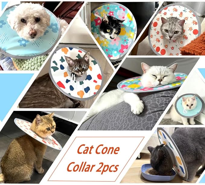 Cat Cone Collar 2pcs Adjustable Protective Collar for Pet Cat Recovery, Wound Healing (A-Milk, M+L)-PawvioPets