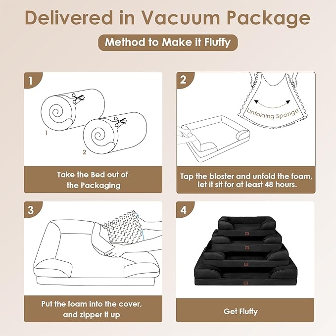 EHEYCIGA Orthopedic Dog Bed for Medium Dogs, Waterproof Memory Foam Medium Dog Beds with Sides, Non-Slip Bottom and Egg-Crate Foam Pet Couch Bed with Washable Removable Cover, Black-PawvioPets