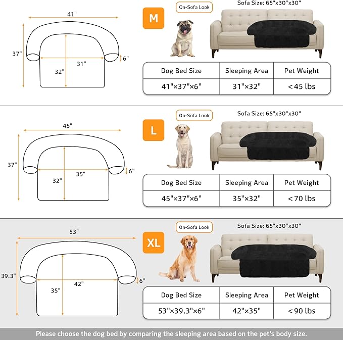 GGIB Calming Dog Bed Fluffy Plush Dog Mat for Furniture Protector with Removable Washable Cover for Large Medium Small Dogs and Cats (Extra Large (53x39.3x6), Black)-PawvioPets