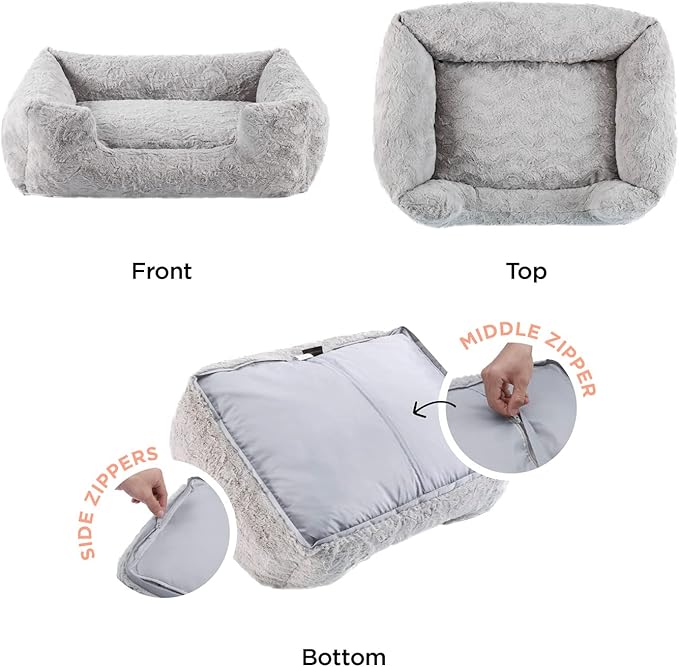 Best Friends by Sheri Lux Lounge Bed Calming Faux Fur Dog Bed, Gray, Large, 36" x 27"-PawvioPets