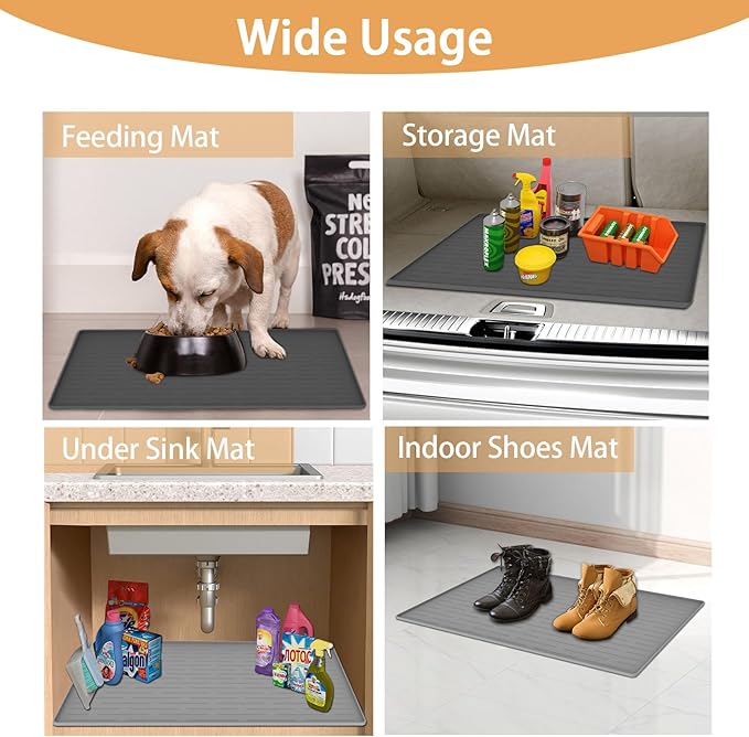 18" x 12" Dog Food Mat, Silicone Pet Mats for Food and Water, Nonslip Pet Feeding Mats for Floors, Dog Cat Bowl Mat with Raised Edges, Dark Green-PawvioPets