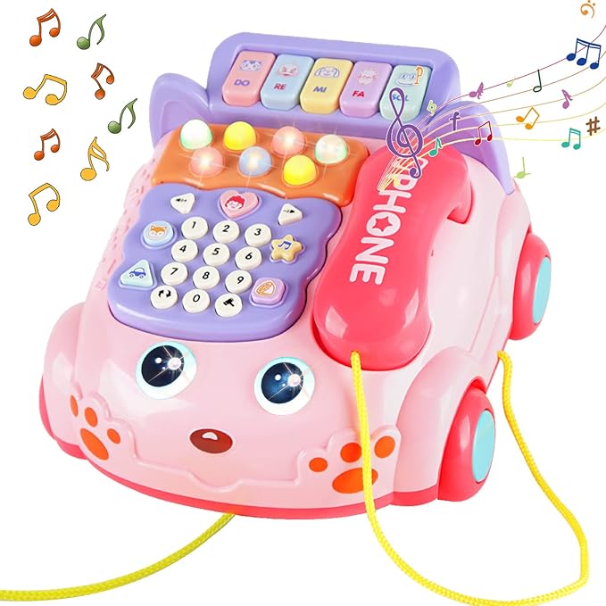 Baby Phone Toy,Baby Toy Phone Cartoon Baby Piano Music Light Toy Children Pretend Phone, Kids Cell Phone Girl with Light Parent-Child Interactive Toy Gift Game Boy Girl Early Education Gift Pink 18M+-PawvioPets