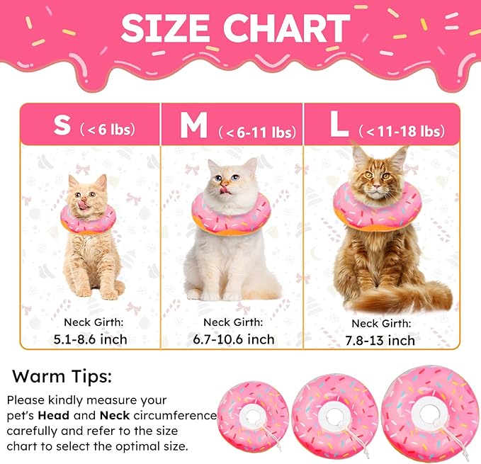 Cat Cone Collar Soft, Cat Recovery Collar for Wound Healing Cute Donut Adjustable Kitten Cones to Stop Licking Comfortable Lightweight Neck Elizabethan Collars for Kittens After Surgery-PawvioPets