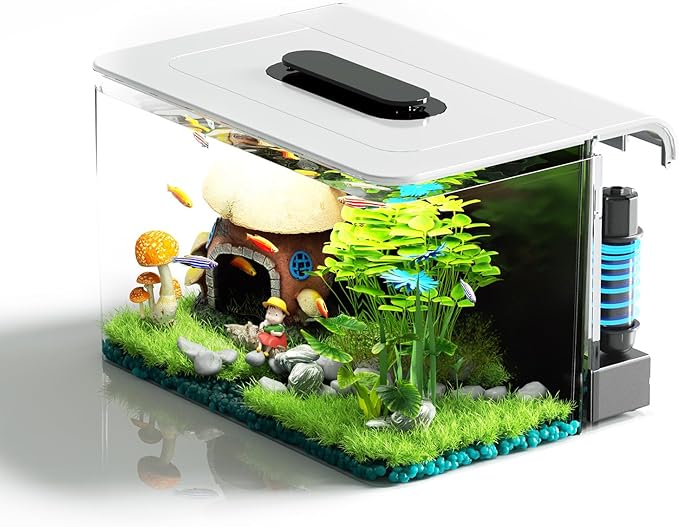 Betta Fish Tank, 2.5 Gallon Aquarium Kit with Modular Filtration, Heater, Light, Self Cleaning, Oxygenation, Small Fish Tank for Goldfish, Guppy, Shrimp-PawvioPets