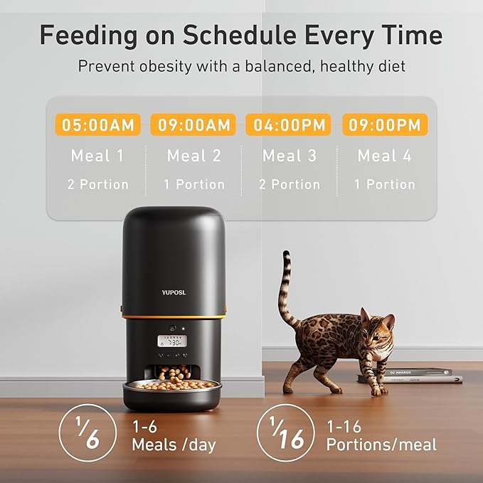 2025 Upgraded Automatic Cat Feeder - 4L Timed Auto Pet Feeder for Cat and Dog with Dry Food Dispenser, 180-day Battery Life, 1-6 Meals Per Day, 1-16 Portion, Desiccant Bag Keeps Food Fresh-PawvioPets