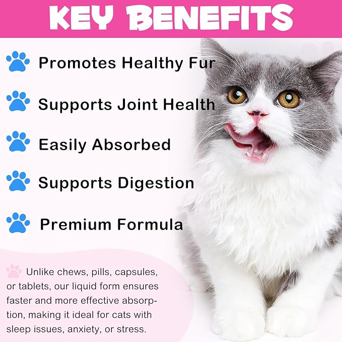 Collagen for Cats, Daily Liquid Collagen Drops for Cats with Allergies, Biotin, Vitamin C and Hyaluronic Acid, Improves Mobility Skin and Coat Health, Itch Relief for Cat, Salmon Flavor, 60ML-PawvioPets