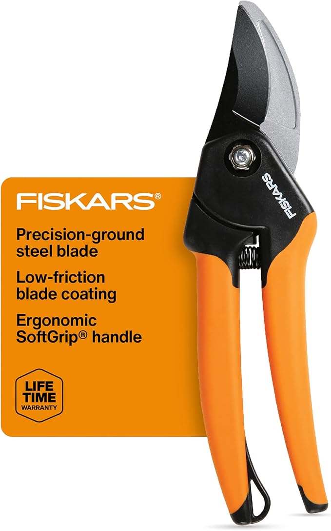 Fiskars Bypass Pruning Shears, 5/8-Inch Cut Capacity SoftGrip Hand Pruner for Small Hands, Blade Stays Sharp Through Heavy Use with Rust Resistant, Low-Friction Coating-PawvioPets