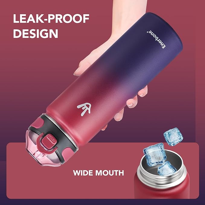 Enerbone 24 oz Insulated Water Bottle, Stainless Steel Bottle with Carrying Strap, Double-Wall Vacuum Insulation Design, Leakproof Sports Bottle with Straw, Keep Drinks Cold or Hot for Hours-PawvioPets