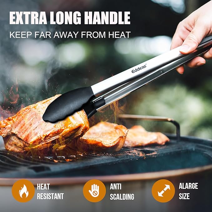 17 & 12 Inch Extra Long Kitchen Tongs with Silicone Tips, Heat Resistant 600 Degrees Silicone Tong, Stainless Steel Tongs for Cooking, Food, Bbq, Grilling, Barbecue, Dishwasher 2 Pack-PawvioPets