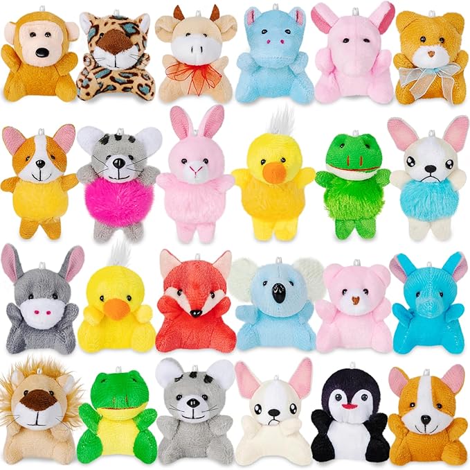 24 Pack Mini Stuffed Animals Bulk Party Favors For Kids Treasure Box Toys Classroom Plush Toys Claw Machine Key Chains Carnival Prizes Small Valentine Halloween Christmas Gifts Stocking Stuffers-PawvioPets