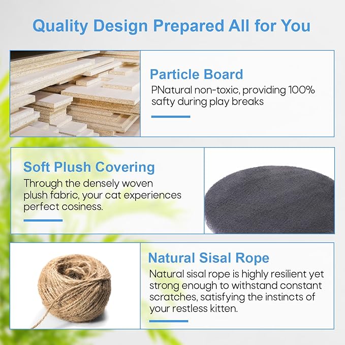 FDW Cat Tree 54in Cat Tower Multi-Level Durable Cat Scratching Post & Cozy Fun Cat Jumping Platform Space Saving Cat Condo Pet Play House for Indoor Cats,Ashy-PawvioPets